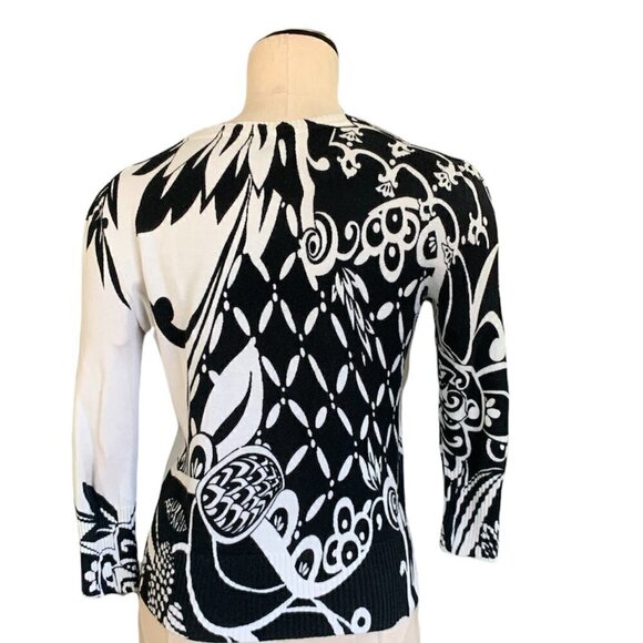 Nicole Miller Mod Button Front V-Neck Cardigan Sweater S Black & White #199H - Picture 5 of 6